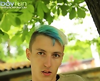 Pierced boy Jiminy masturbating outdoors