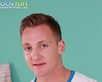 Super fit stud Mateo busts a nut onto his hard stomach