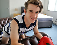 Hung Aussie boy Brad Hunter stripping out of his footy gear