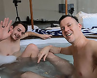 Getting my sexy mate Nate off in the hot tub