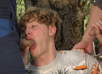 Freshmen: Tony Zuko, Chandler Swanson & Adam Liotta Outdoor Blowjob